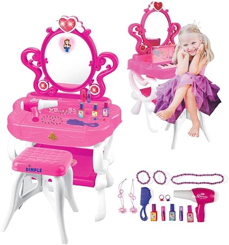 Juego de tocador de princesas para niñas con 16accesorios de moda y maquillaje teclado de piano funcional y luces intermitentes ideal para niños de