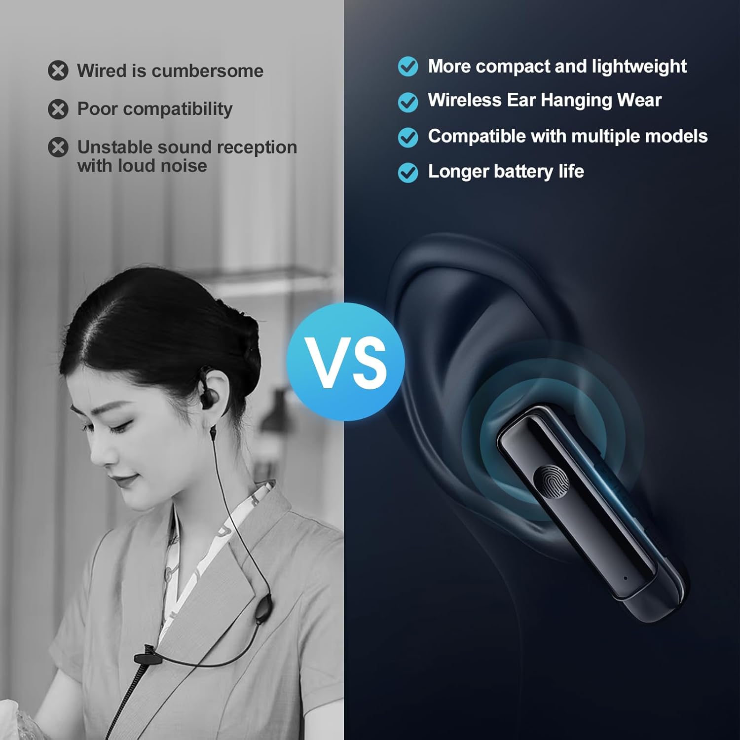 Mini Earhook Walkie Talkies Long Range, Small Walkie Talkies with Ultra-Compact 2-Way Radios & Type-C Charging, Hand-Free Communication for Business & Teamwork, Restaurants, Baseball(2 Pack)