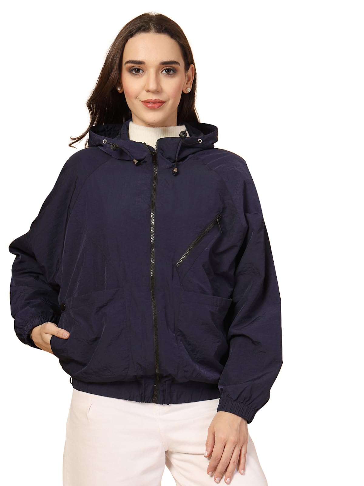 chkokko Women's Polyester Regular Winter Stylish Wind Cheater Hooded Sports Zipper Jacket-picture-58