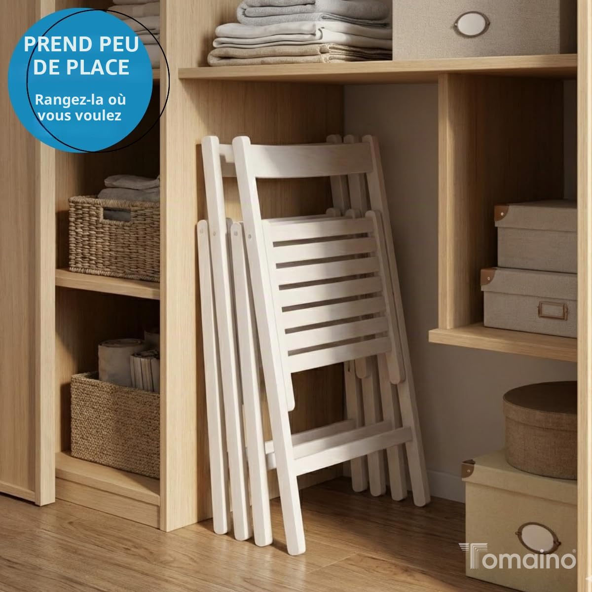 Tomaino - Lot de 4 chaises pliantes de camping en bois - Pour intérieur et extérieur - Peu encombrant, idéal pour cuisine, jardin, balcon (naturel)