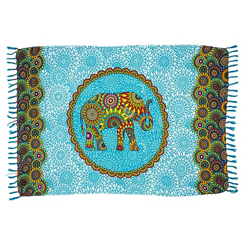 Canga De Praia Em Viscose Floral Elefante Saida Grande (Azul Claro)