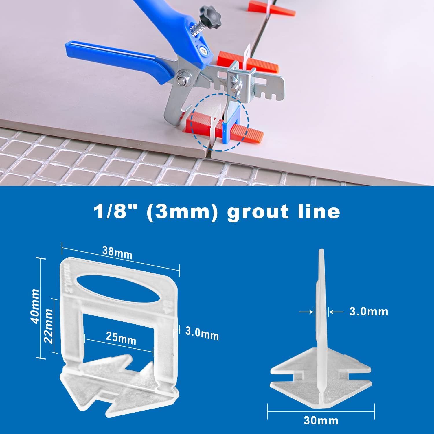 Tile Leveling System 1/8 Inch, 500-Piece Tile Spacers Clips and 100-Piece Reusable Wedges, Reusable Tile Installation Tool Kit for Building Walls & Floors - - 