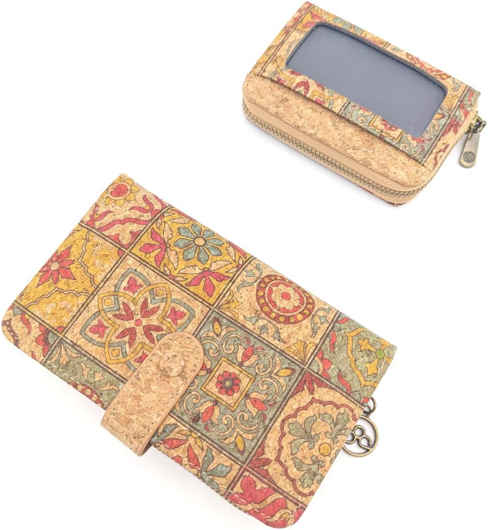 Portuguese Tiles Cork Wallet Set for Women's - Gift Box Duo - Made in Portugal (HY-037-G)