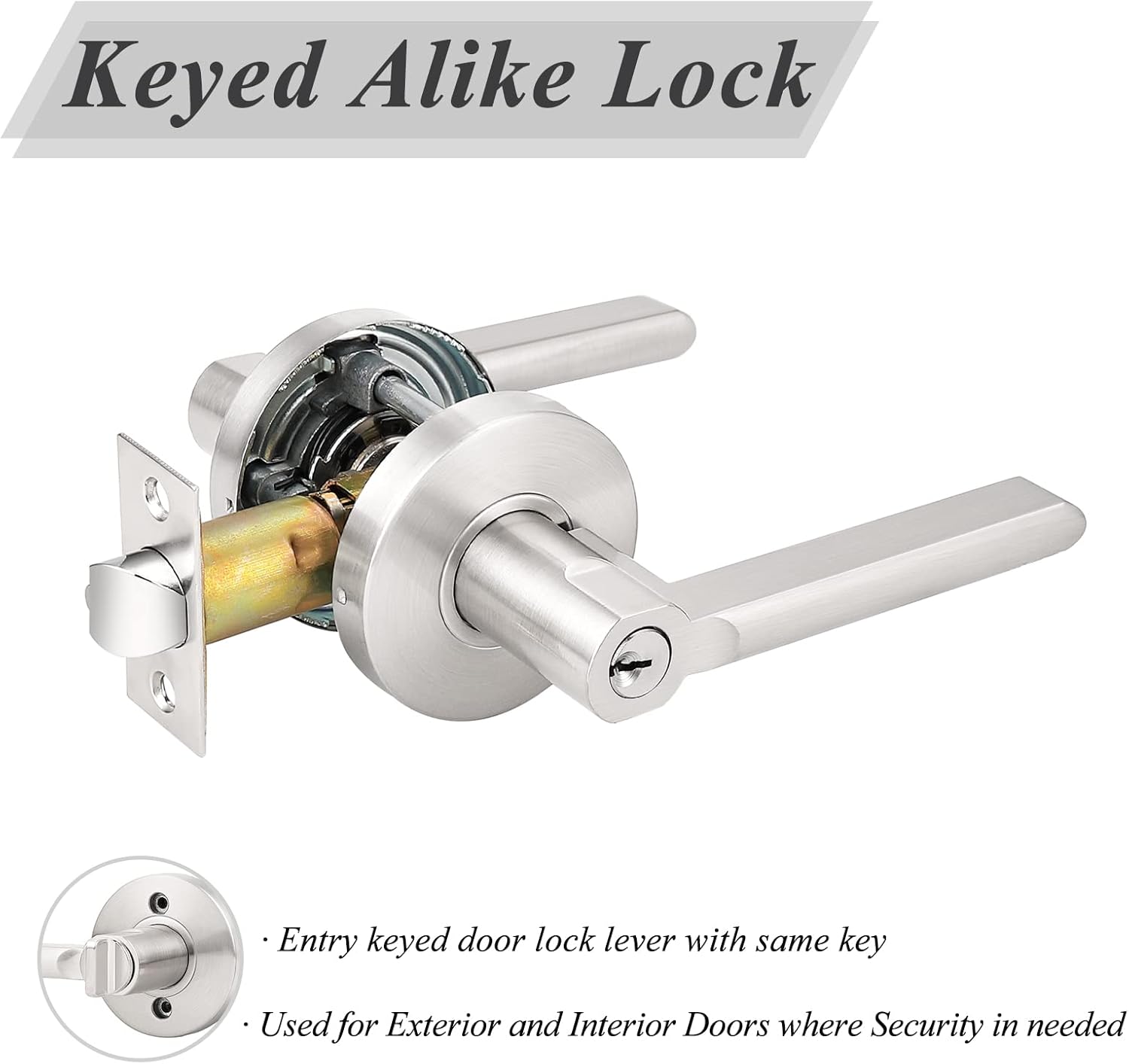 Probrico (2 Pack Keyed Entry Locks for Front Door/Bedroom/Office, Modern Entry Lever Lockset, Satin Nickel - Keyed Alike