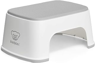 BabyBjörn Step Stool White/Gray - Non-Slip Toddler Bathroom Stool for Potty Training & Independence