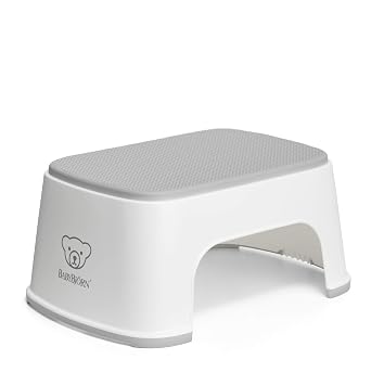 BABYBJORN Toilet Trainer, White/Gray, 1 Count (Pack of 1) & Step Stool, White/Gray