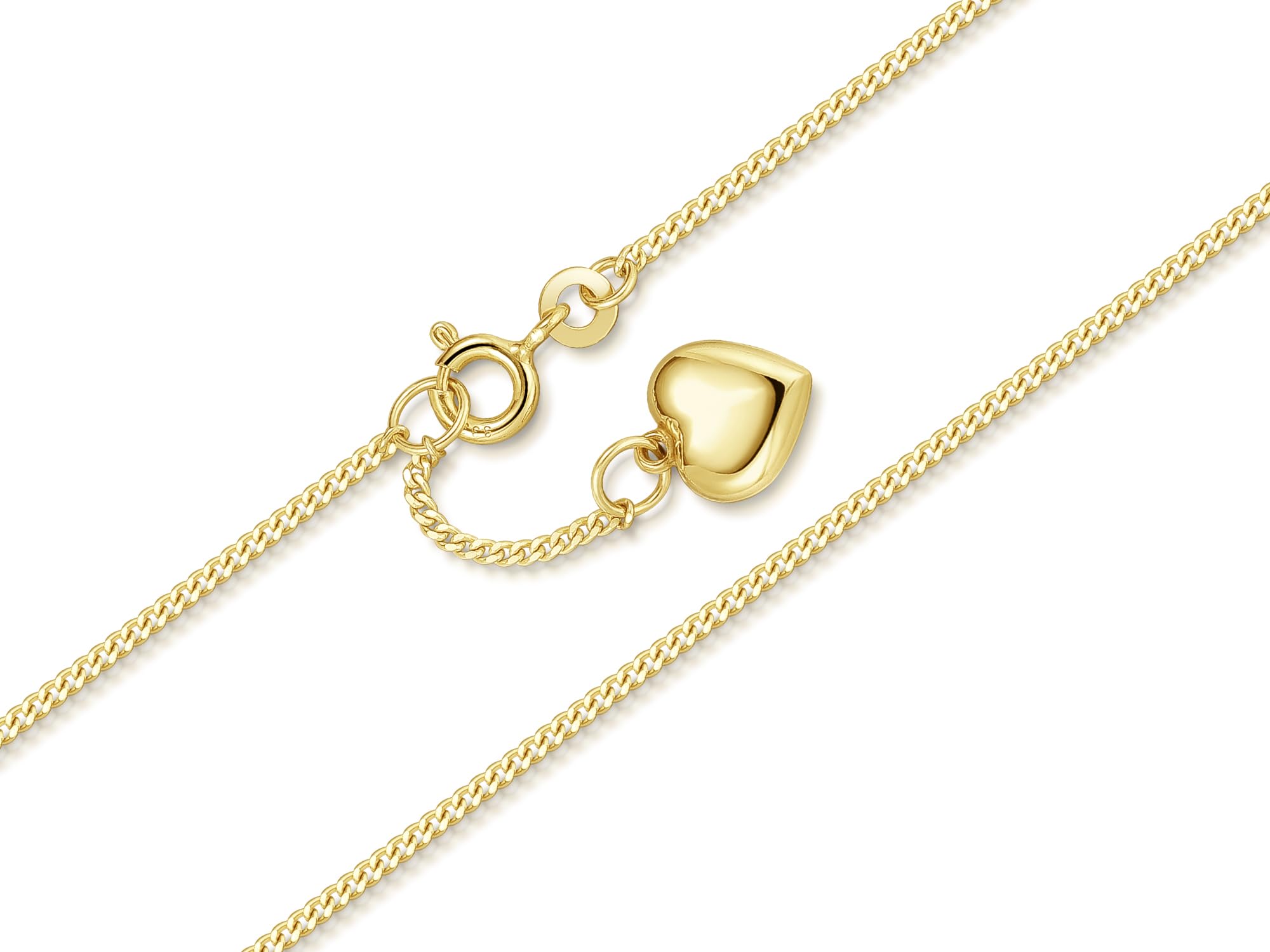 Fußkette Panzerkette Breite 1,4mm mit kleinem Herz - aus echt 333 Gold, viele Längen zur Auswahl