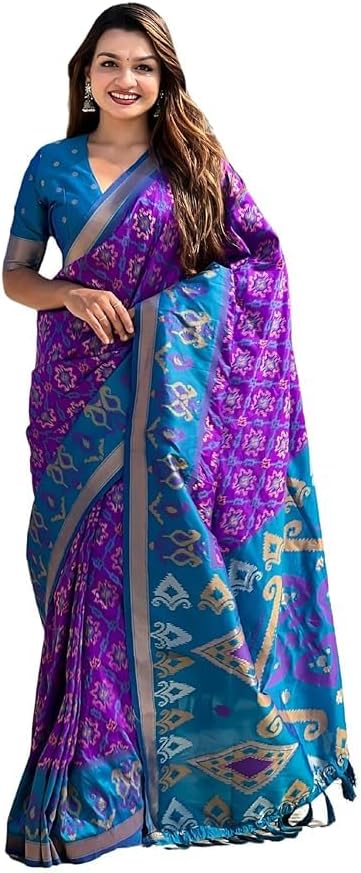 Women's Kanjivaram Patola Soft Pure Silk Sarees With Unstitched Blouse Piece