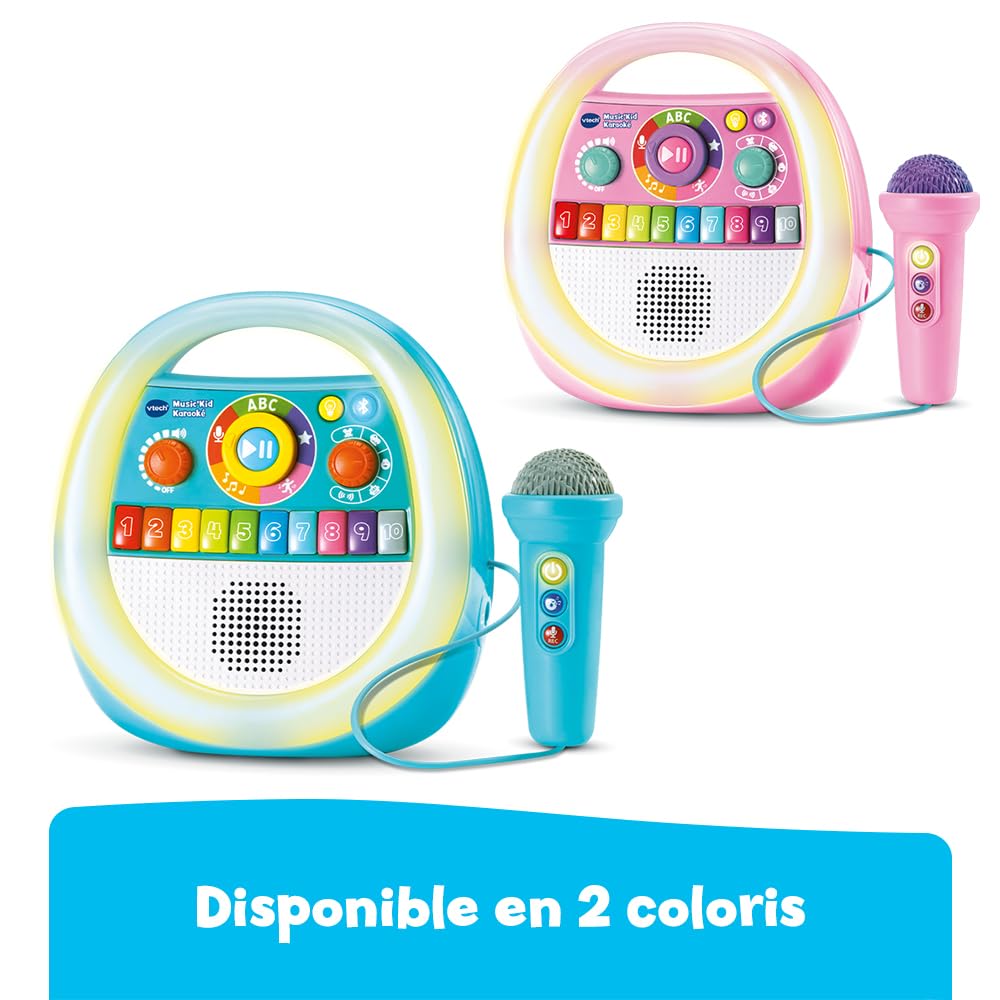 VTech Music'Kid Karaoké Baladeur Musical Enfant Dès 2 Ans | Enceinte Bluetooth Lumineuse avec Micro Karaoké, Enregistreur Vocal, Comptines, Chansons Éducatives et Relaxantes en Français