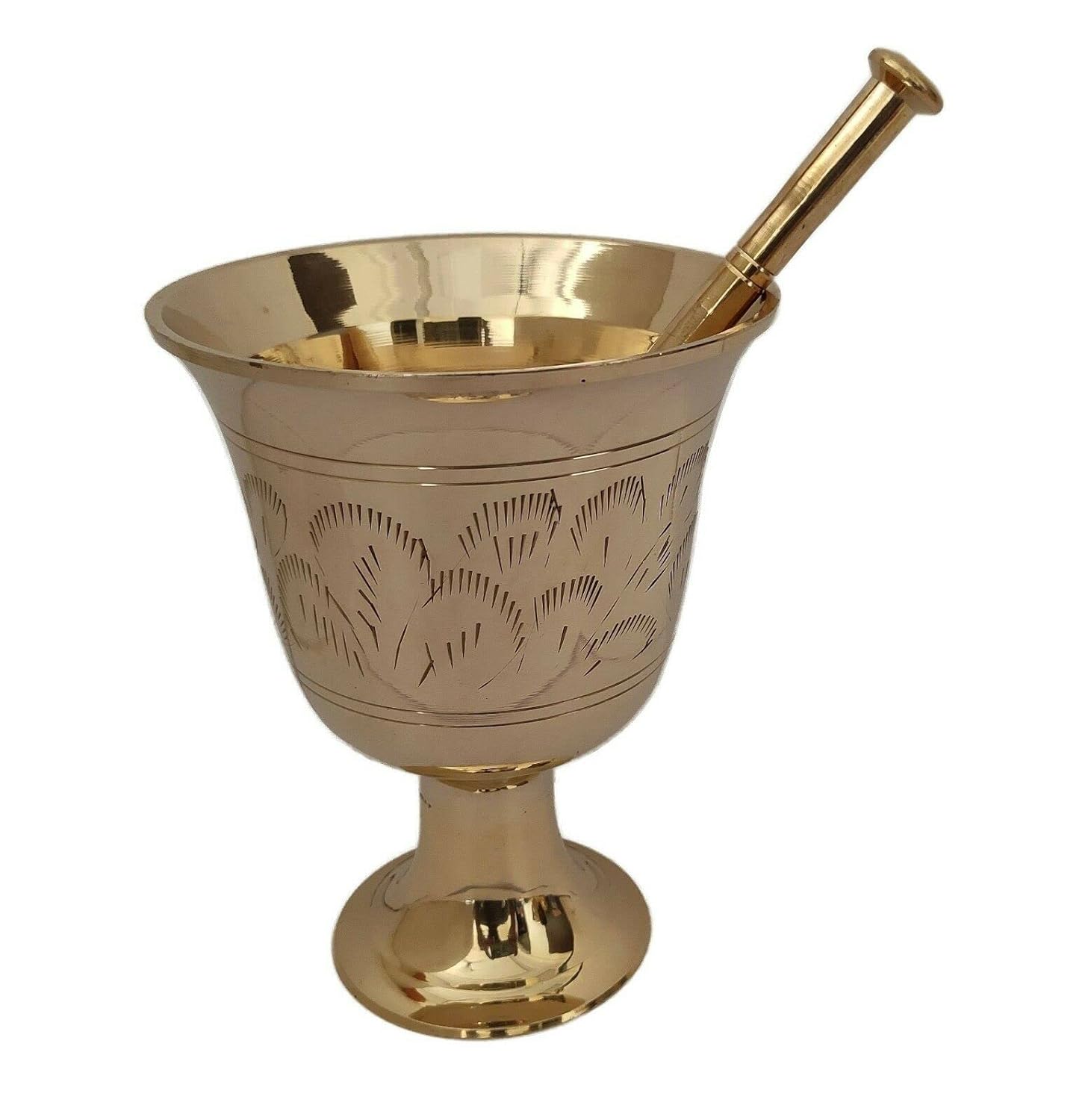 Mortar and Pestle Golen Brass Metal Mixer Grinder, Spice Okhli and Musal Masher Home & Kitchen Décor 5 Golden MT-BM&P002 0