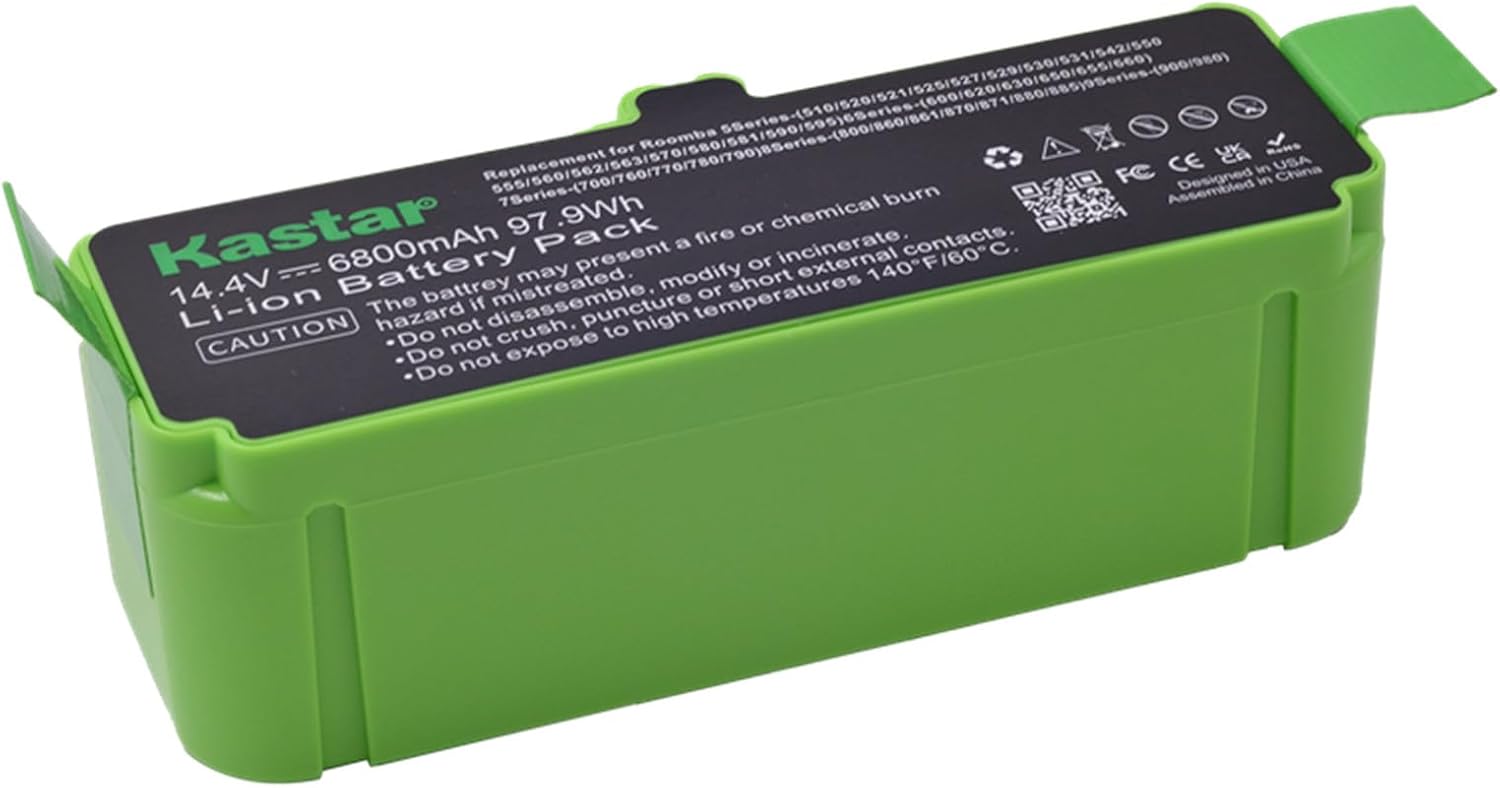 Kastar Li-ion Battery 14.4V 6800mAh Replacement for iRobot Roomba R3 500, 600, 700, 800 & 900 Series 510 530 531 532 540 550 570 580 585 610 620 650 660 760 770 780 790 870 880 R3 4419696 (2-Pack)