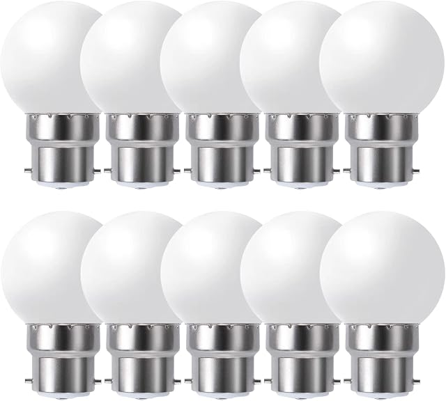 Suncan Bayonet Light Bulb 1W, B22 Small Globe Light Bulb, Warm White 3000K,for Outdoor Garden Patio, Halloween, Christmas, Tree, Fairy Party Night Lights, Non-Dimmable,Pack of 10