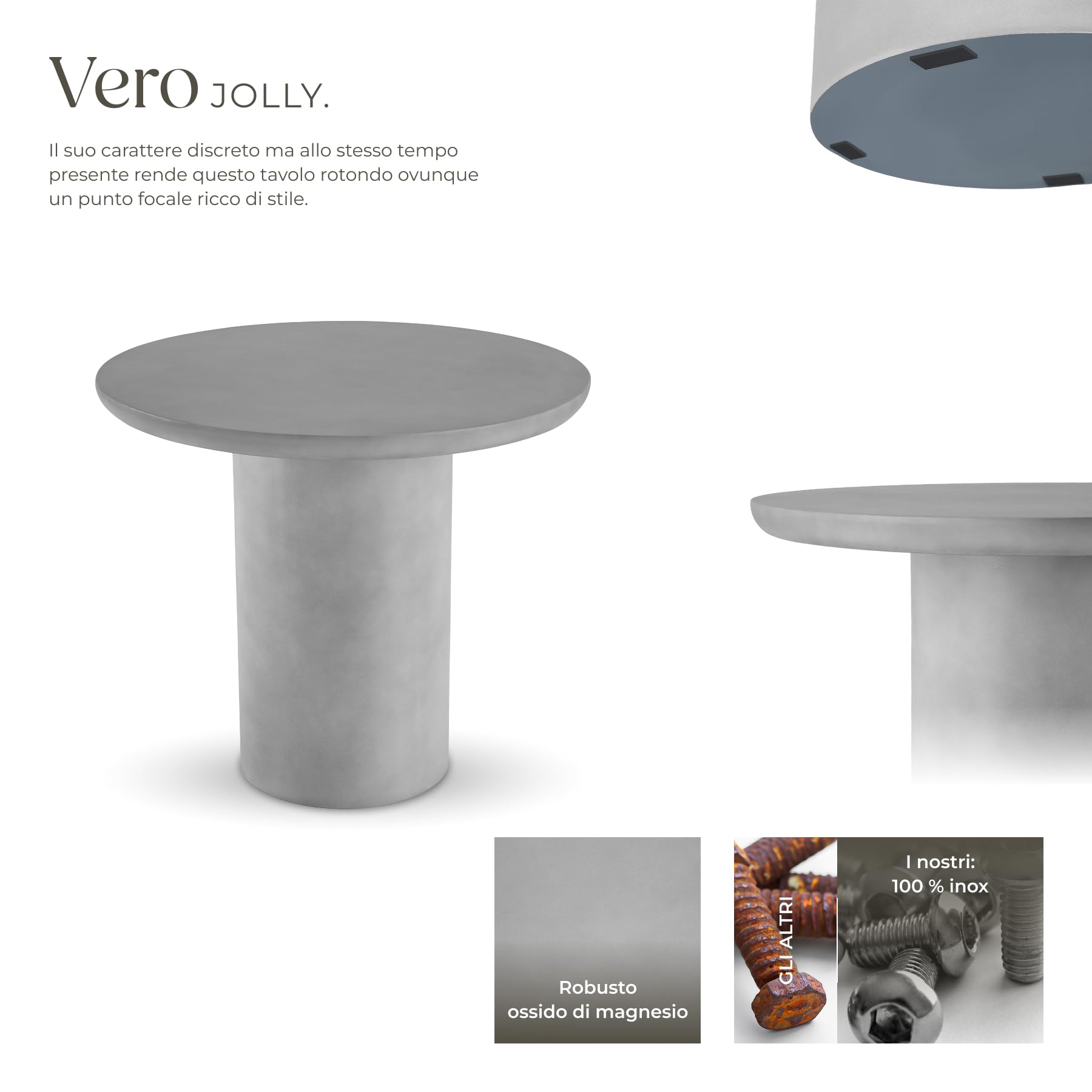tectake® Tavolo da Giardino Rotondo in Ossido di Magnesio, Resistente Intemperie, Protezione Antiscivolo, Massima Stabilità, Tavolino Salotto, Tavolino da Balcone - Grigio Calcestruzzo - 86,5x75,5 cm