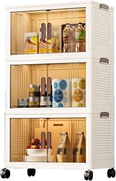 Plastic Storage Bins, Stackable Storage Organizer With Wheels,Storage Containers with Lids, Storage Box With Handle for Bedroom Living Room Kitchen, Clear Storage Containers45 * 28 * 76cm