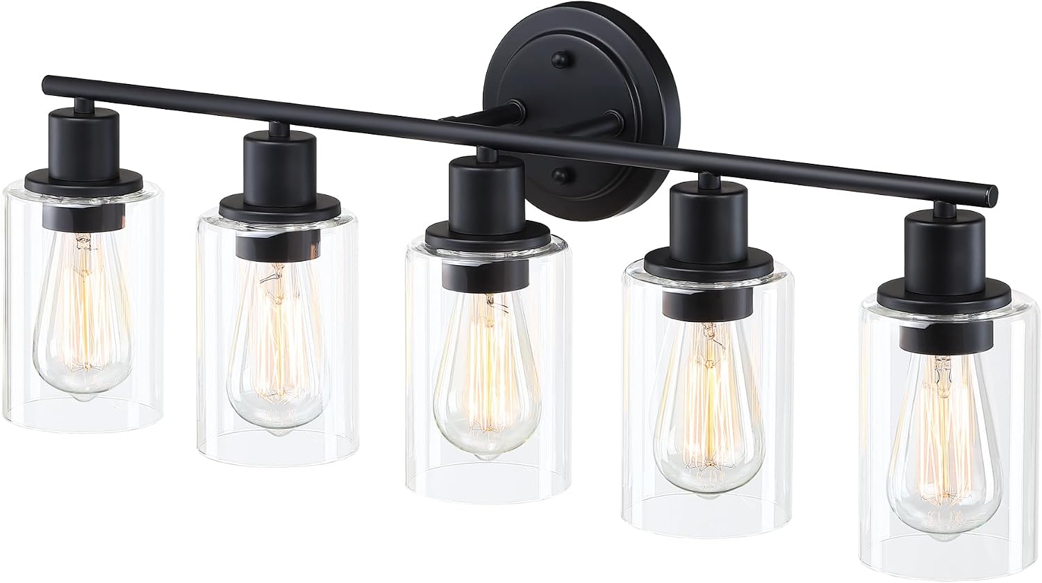 5-Light Black Bathroom Vanity Light Fixture Over Mirror - 5 Bulb Black Wall Sconce for Bathroom Bedroom Hallway Wall Mount Fixture Over Kitchen Sink