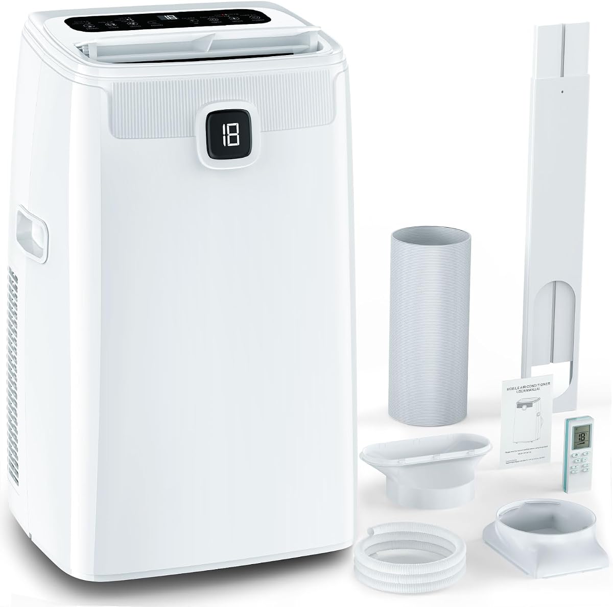 Klimaanlage Mobil 12000BTU, 3-in-1 Mobile Klimaanlage mit Abluftschlauch,Kühlen,Entfeuchten, Luftzirkulation, LED Display&Fernbedienung, 24h-Timer, Leise&Energieeffizient, Für Räume bis zu 132 m³(43㎡)