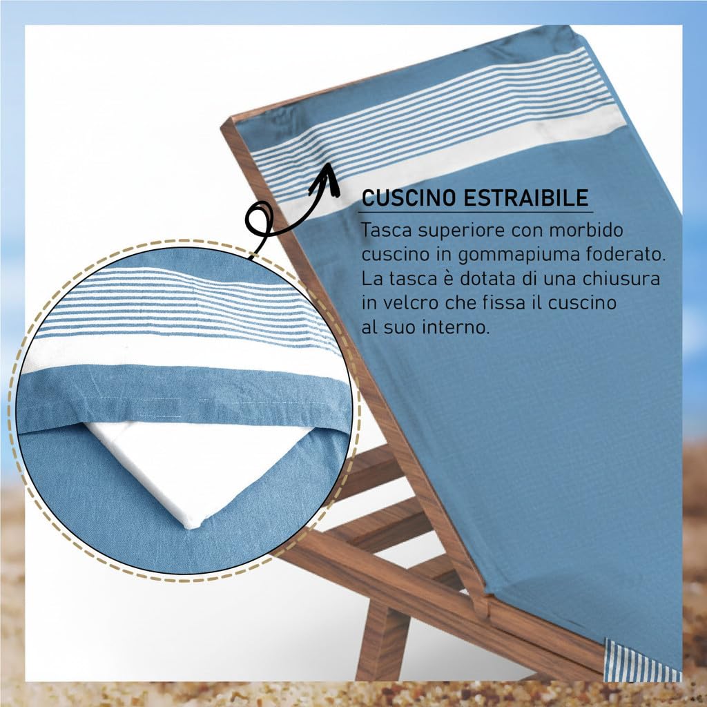 L'Emporio Casa Telo Mare Lettino con Angoli Tasche e Cuscino Cotone Fouta Spiaggia Piscina Mare Coprilettino (Fuxia)