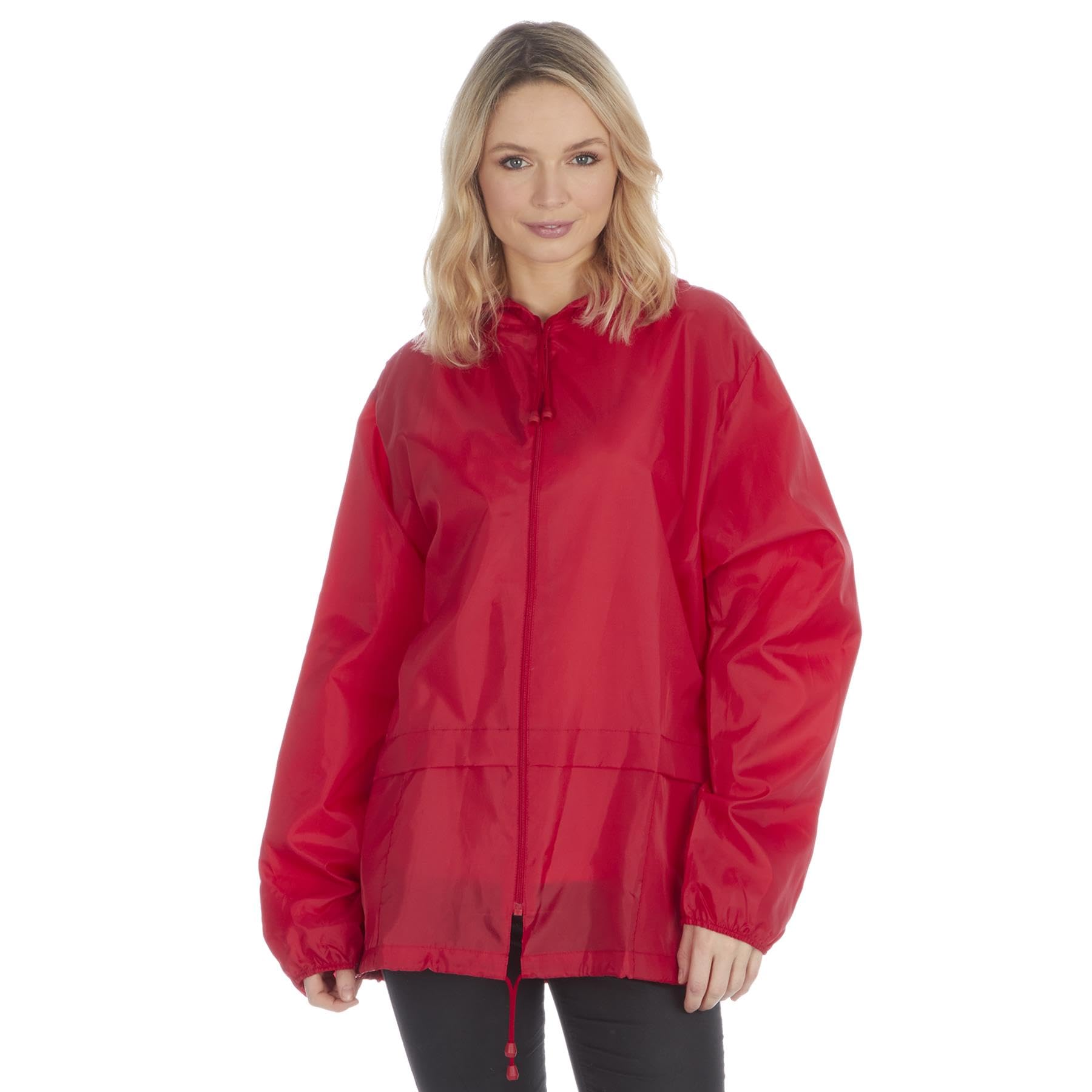 Style It Up BRONTE-Unisex Plain Rain Coat Mac Kagoul Jacket Water Proof Hooded Cagoul Adults Pac UK (CHERRYRED, XL)