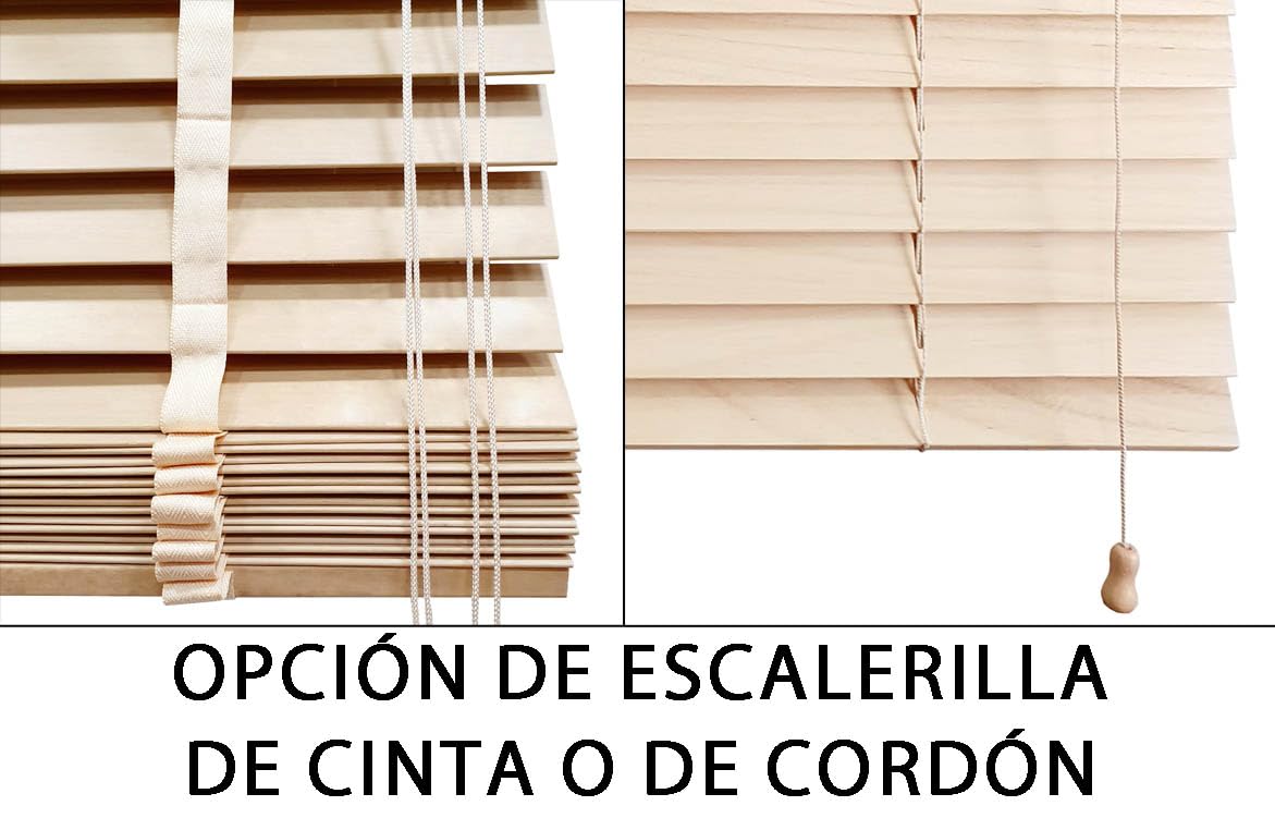 Persiana Veneciana de Madera Maciza Premium (40cm hasta 240cm de Ancho). Color Nogal. Medida 110 cm x 160 cm para Ventanas y Puertas