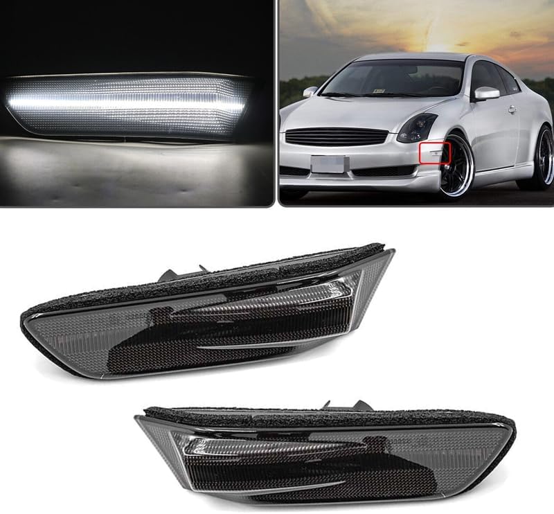Miniatura 2 de beler 1 par de lentes ahumadas LED blanco parachoques delantero luz de marcador lateral 26185-AM800 apto para Infiniti G35 Nissan Skyline V35 Coupé