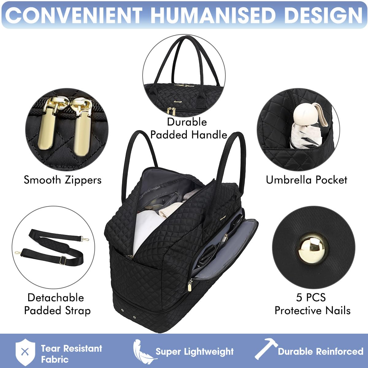 Large Women's Travel Duffel, Weekender with Shoe Compartment, Carry On Overnight Bag, Gym Duffel with Wet Pocket, Hospital Bags Set view 4