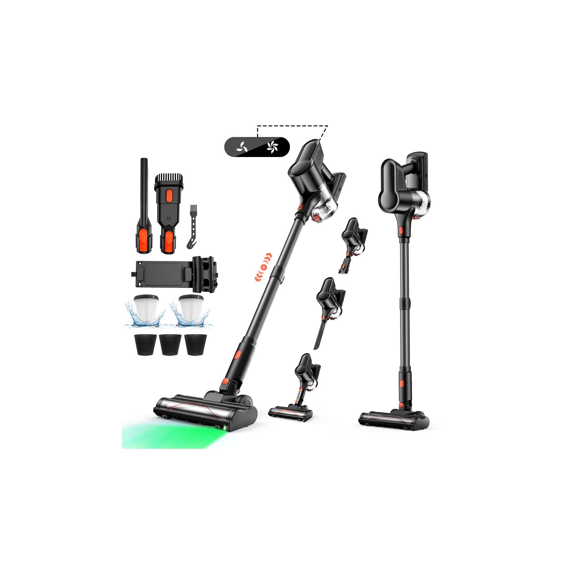 掃除機 コードレス 【春の新生活応援中！250Kpa超強吸引・AI床面検知・グリーンLEDライト・自立式・50分連続稼働】LUNINO コードレス掃除機 サイクロン 軽量 500W 絡まないV字型ヘッド HEPA多重濾過フィルター 大容量バッテリー 低騒音 伸縮パイプ 一人暮らし スティッククリーナー フロア/カーペット最適/ソファ/車用/家庭用 大掃除 PSE認証済み 3年保証