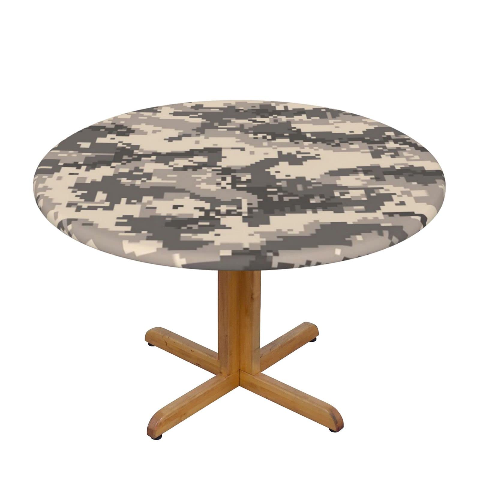 Lsjuee Round Fitted Tablecloth 45-50in Elastic Edged Table Cloth for Kitchen Dining Party Home Decor - Brown Desert Camouflage