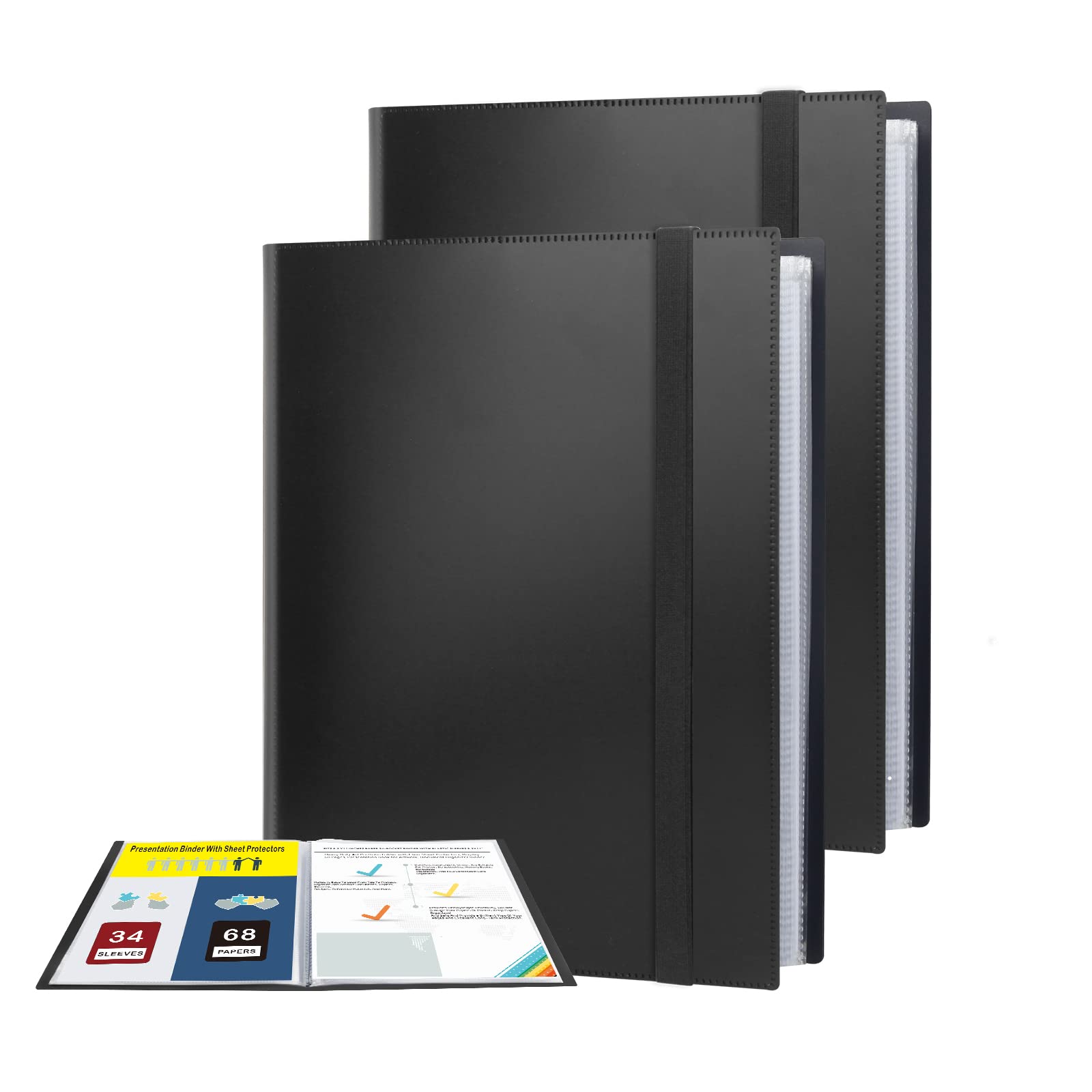 AevdorPhoto Album 8.5x11 Holds 68 Photos, Art Portfolio Binder for 8.5 x 11 Pictures, Binder with Plastic Sleeves for Photos, Kids Artwork, Sketch (2Pack Black)