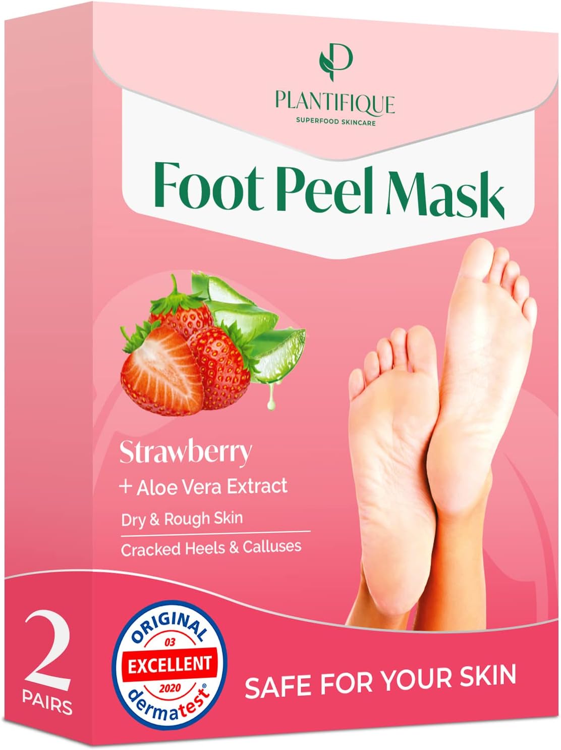 Foot Peel Mask – 2 Pairs Exfoliating & Dermatologically Tested Foot Treatment, Removes Dead Skin & Repairs Heels for Soft Feet – Strawberry Scent, Gift for Women & Men