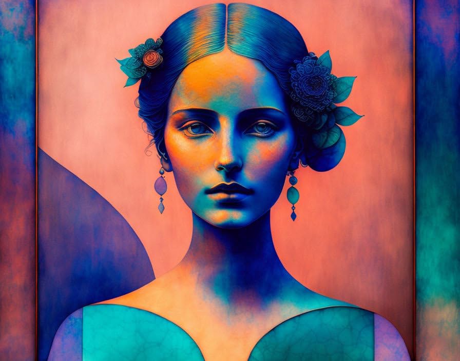 Poster sur toile fille jardin 58x90 cm bleu pêche déco murale