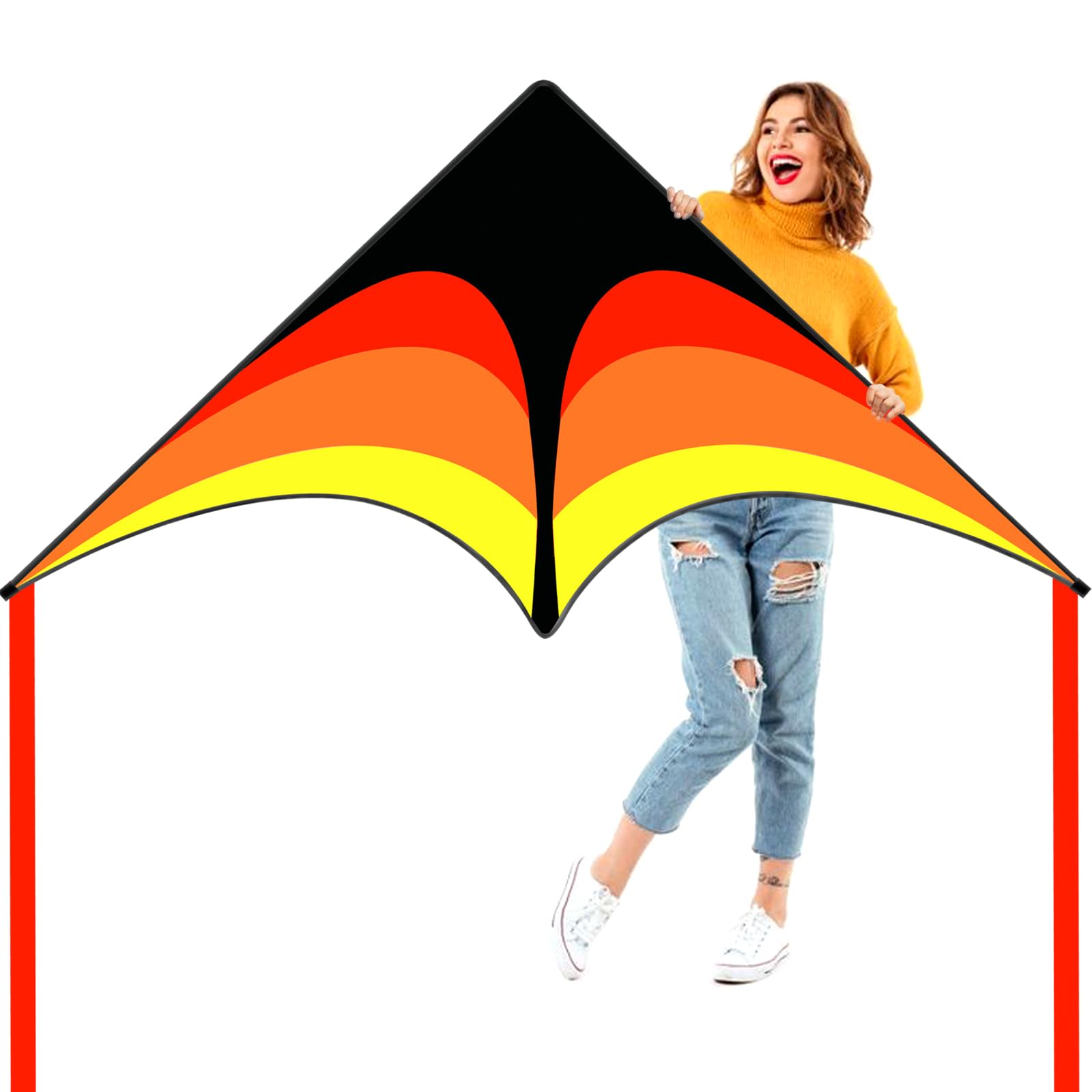 Flying Hoofer Delta Kite for Kids & Adults - Easy to Fly Large Single Line Beach Kite with 300ft String Handle Included, Perfect for Beginners, Teens
