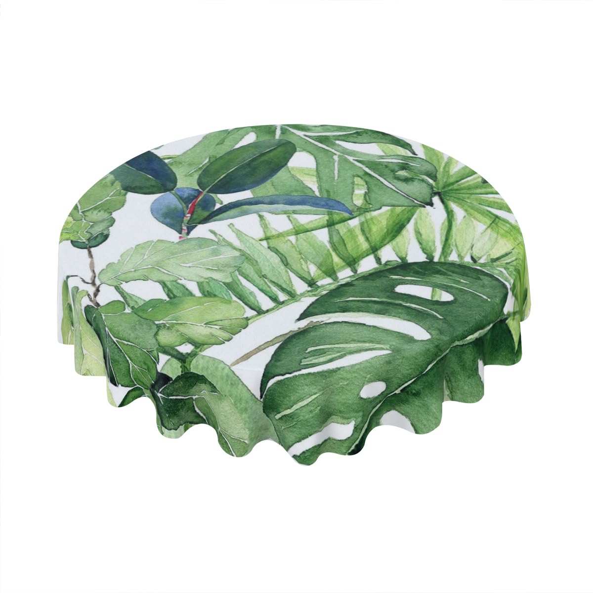 Geroclonup Tropical Palm Leaf Tablecloth Round 60 Inch Washable Banana Leaf Table Cloth Summer Green Palm Leaves Table Cover for Kitchen Dining Room Indoor Party Picnic Holiday Home Decor