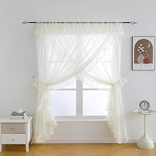 Shabby Chic Double Layer Sheer Ruffled Priscilla Rod Pocket Window Curta...
