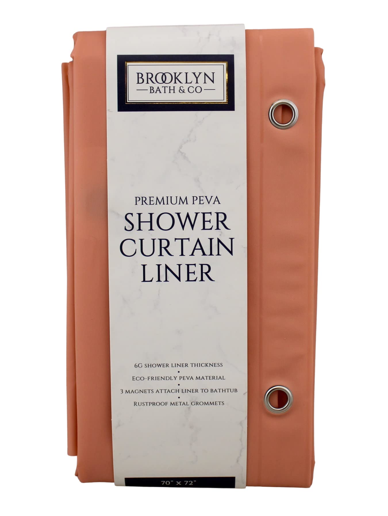 Premium 6 Guage PEVA Shower Curtain Liner - PVC Free Magnetized Bottom Odorless with Rustproof Grommets (Peach)