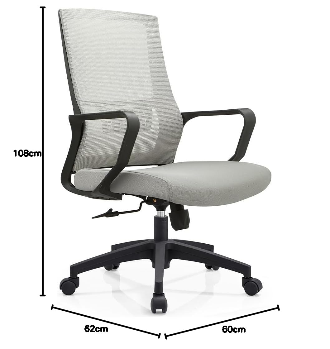 Shally Dogan Sedia da Ufficio Ergonomica Girevole con Supporto Lombare, Poltrona da Scrivania, Studio, Cameretta, Reclinabile con Altezza Regolabile, Base Nera Robusta, Schienale Antisudore (Grigio)