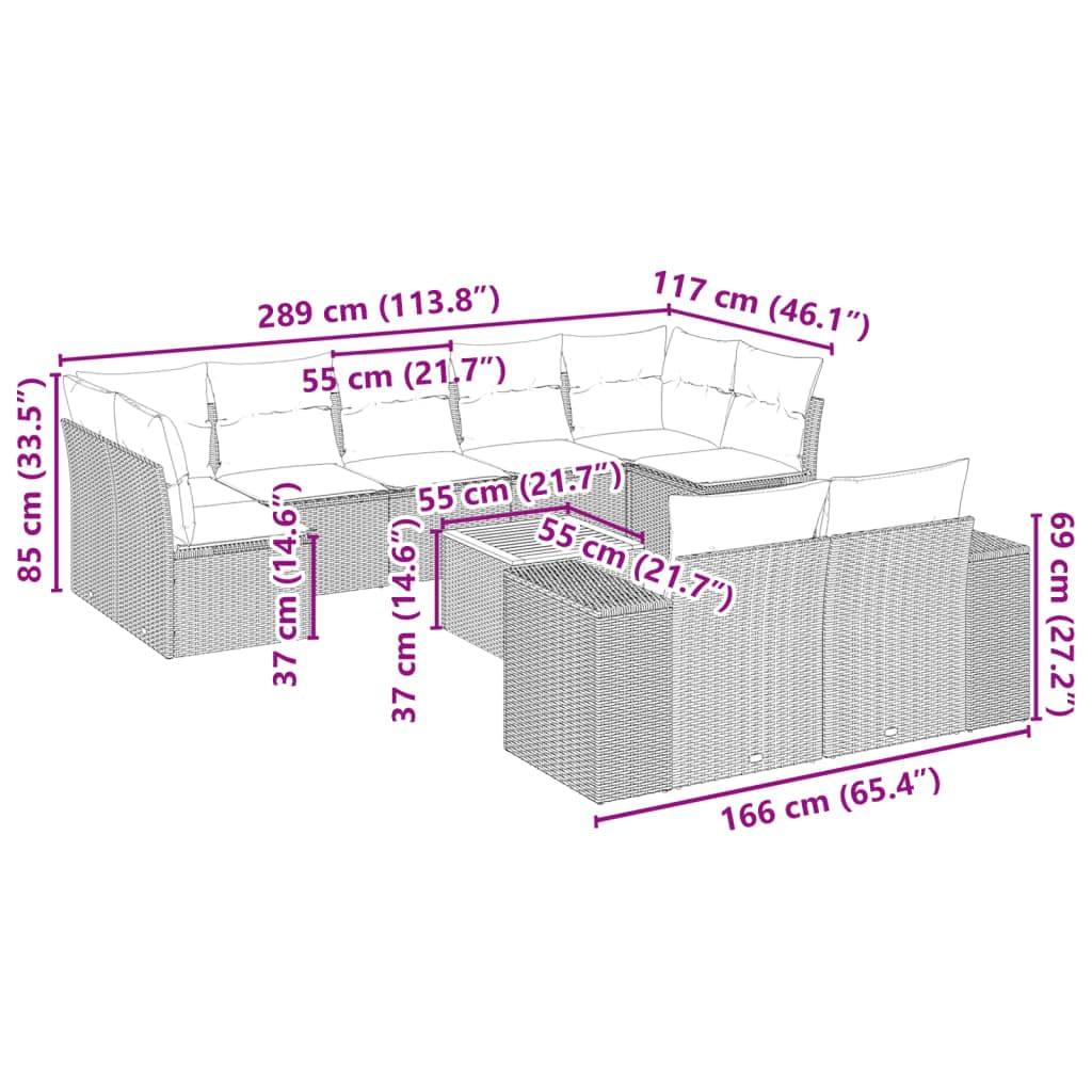 Set De Sofás De Jardín 10 Pzas Ratán Sintético Gris