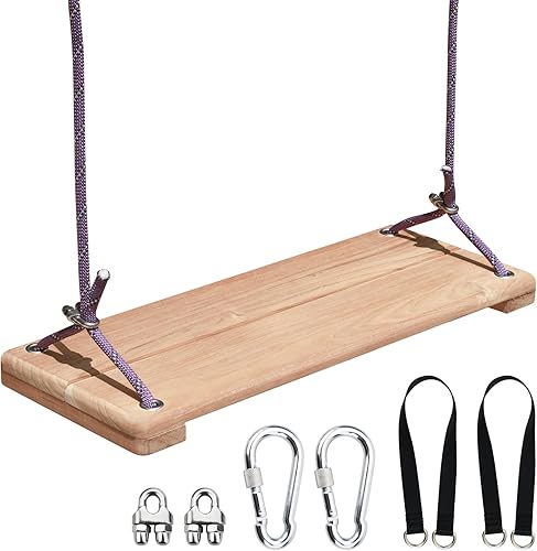 Miniatura 1 de Columpio de madera de teca, asiento de columpio de madera para exteriores para niños o adultos para patio trasero Columpio, altura ajustable (20.5 x
