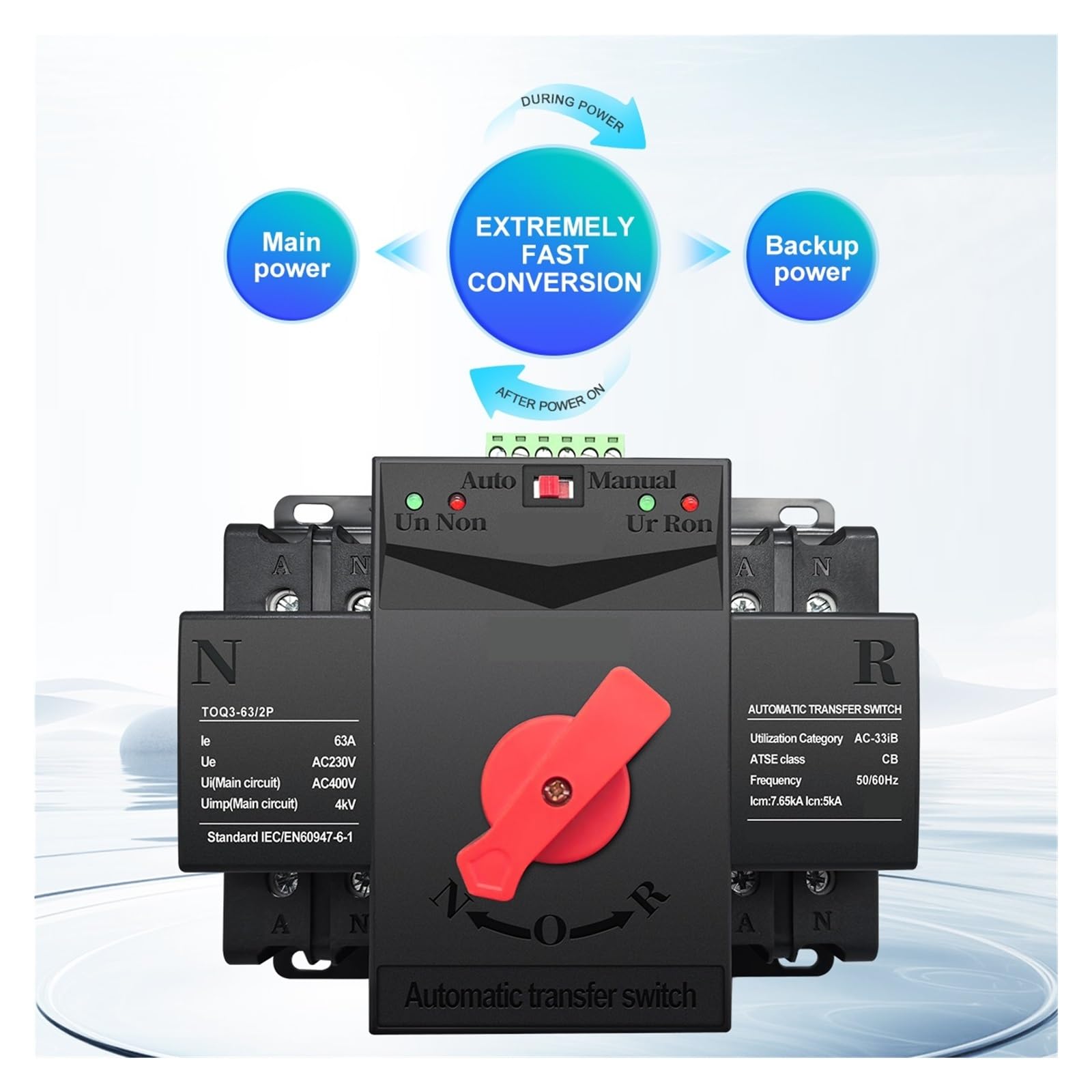 Interruttore Di Trasferimento Automatico A Doppia Alimentazione Tipo MCB 2P 63A 125A ATS 2in2out/2in1out Stabilità Continua(63A,2P 2INPUT1OUTPUT)