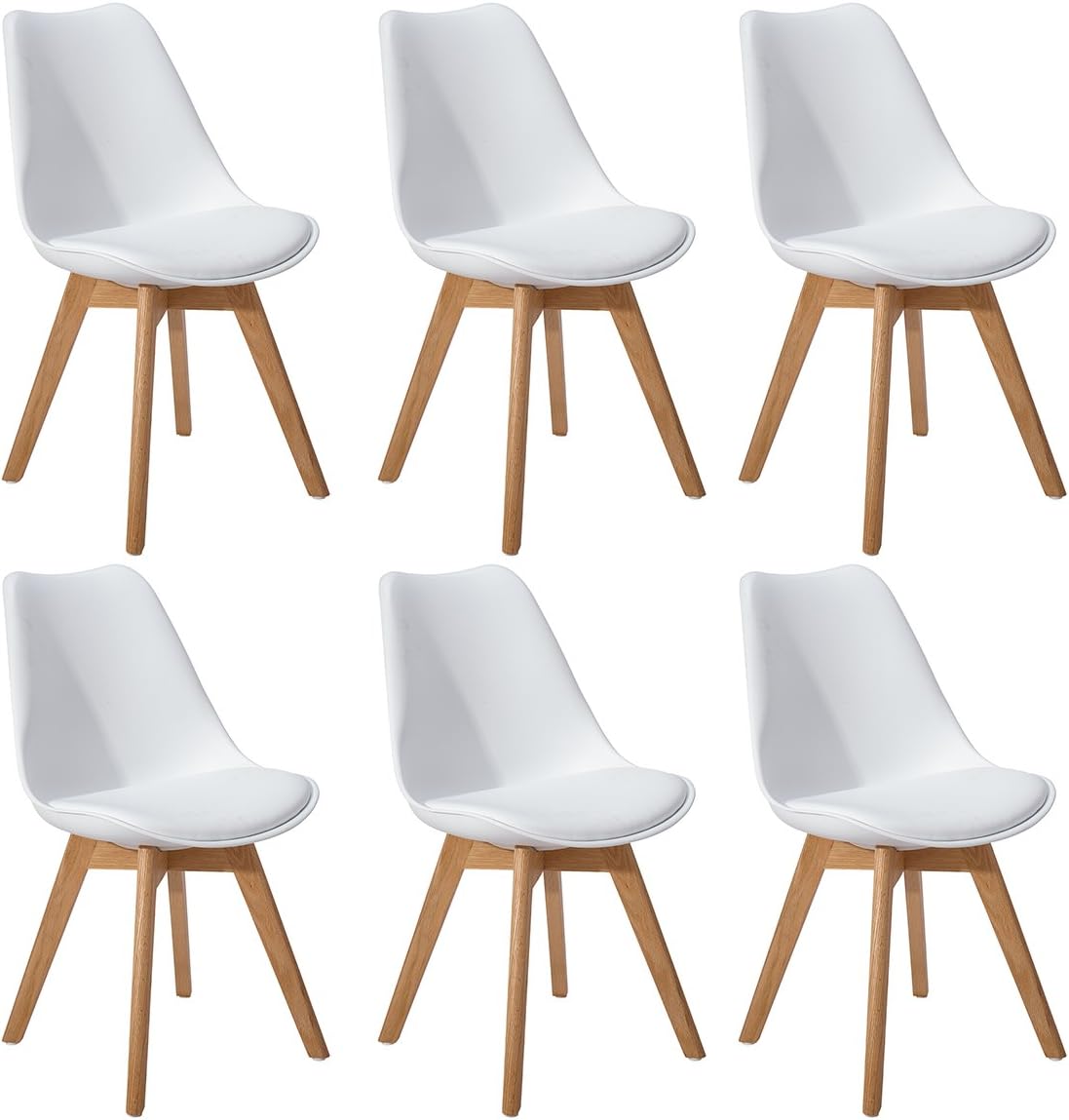 DORAFAIR White Dining Chairs Set of 6, Upholstered Accent Chairs with Cushion for Kitchen or Living Room, Occasional Dressing Chair for Bedroom with Soft Padded Design and 4 Beech Wooden Legs
