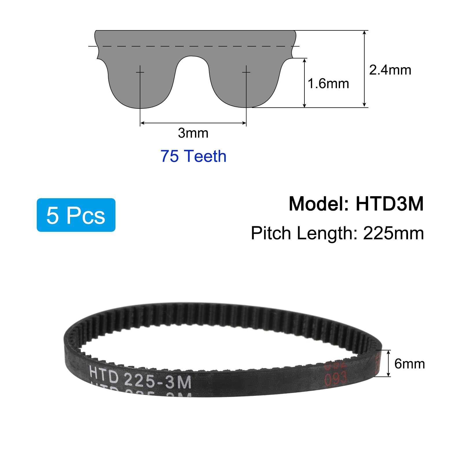 2 Cinghie Di Distribuzione HTD-5M 75 Denti - Gomma Neoprene, 375x15x3.6mm, Per Robotica E CNC - Foto 6