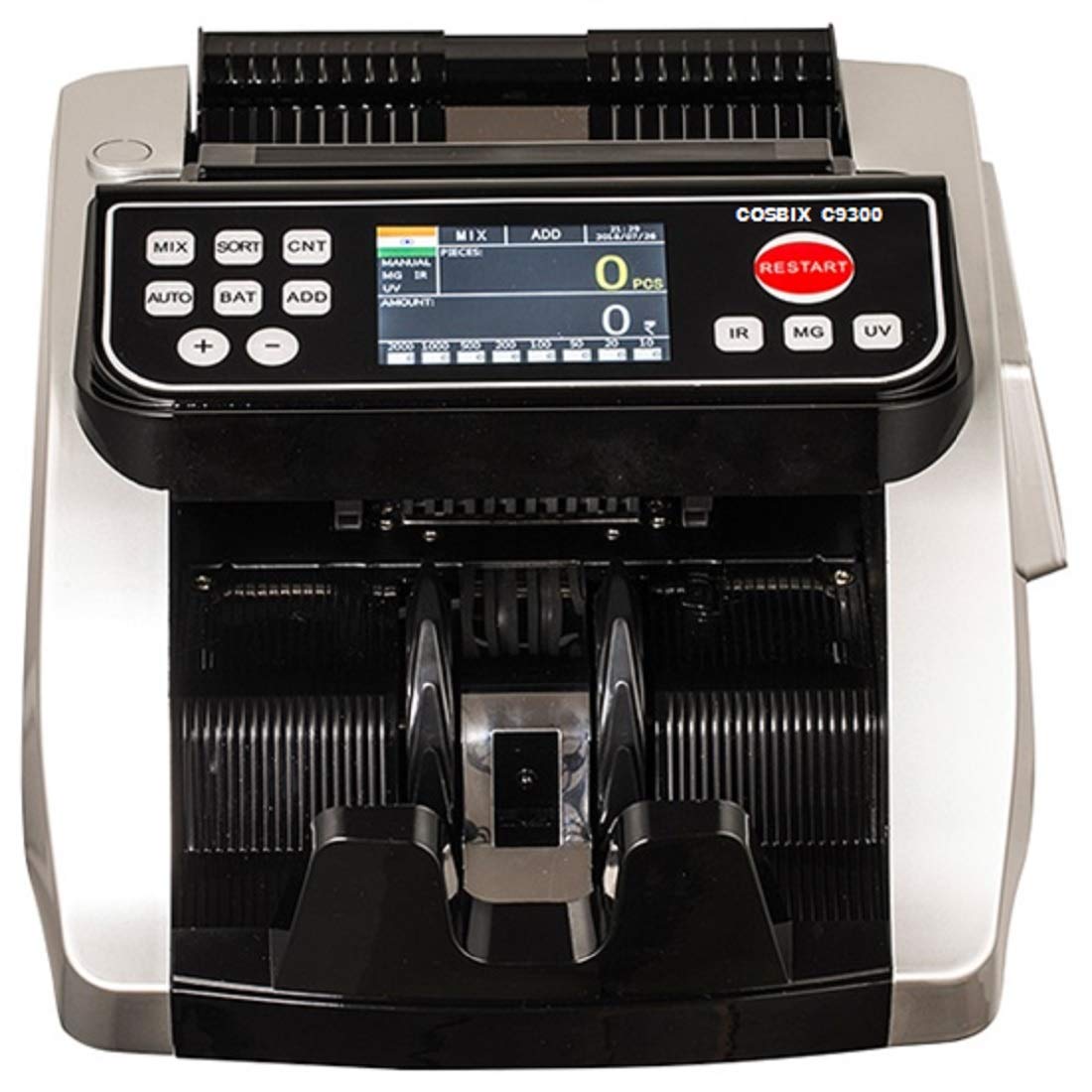 COSBIX C-9300 PRO Multi-Currency Automatic Mix Denomination Value Counting Machine with Smart Fake Note Detection Programmed for INR Updated for All Denominations New and Old Currency
