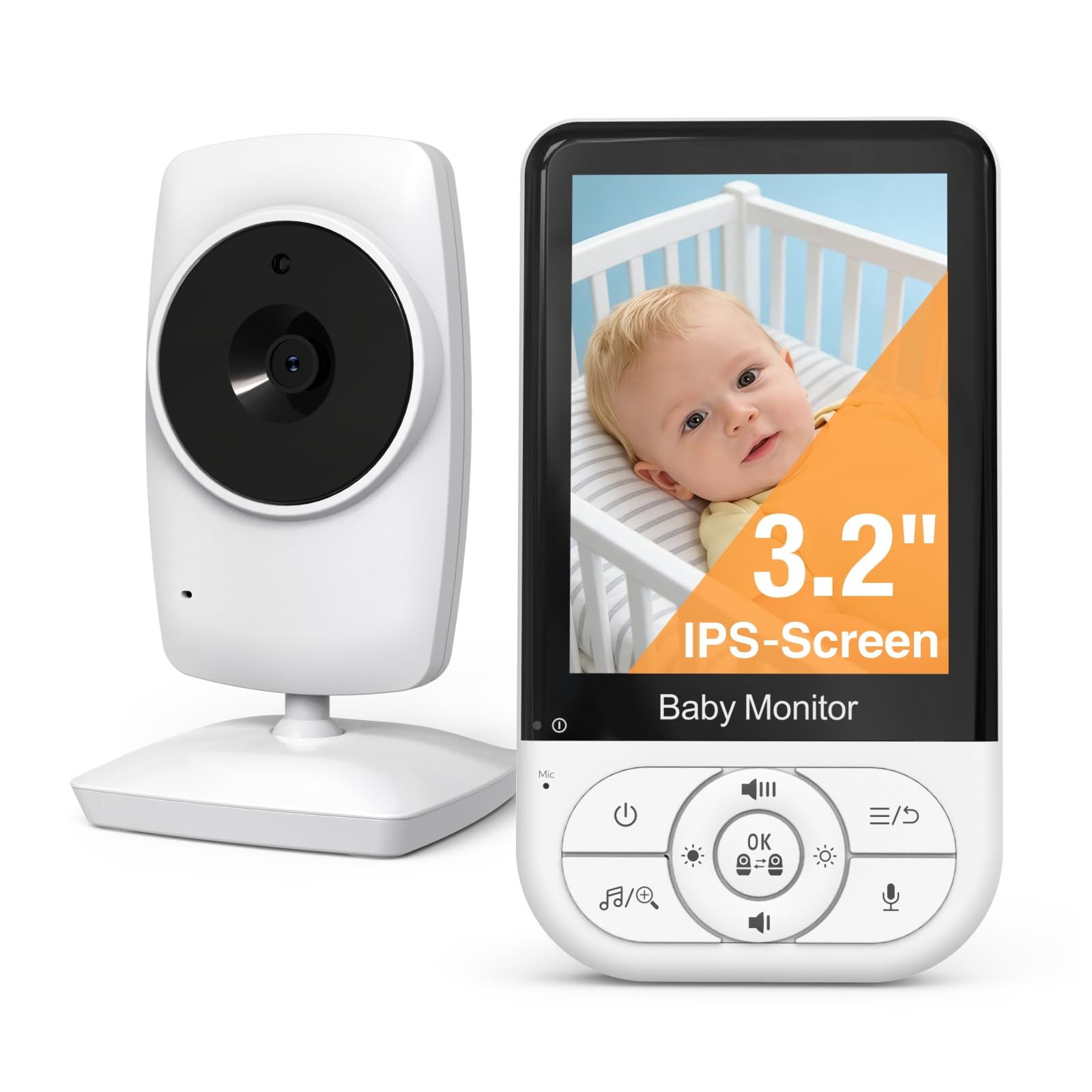 Babystar Baby Surveillance Camera with Screen 3.2", Baby Monitor with Camera without Wi-Fi, Night Vision, Two-Way Communication, Temperature Monitoring, 2X Zoom, Eco, 4 Relaxing Crib Songs