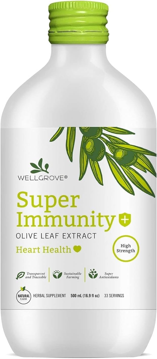 WellGrove Immunity Booster Olive Leaf Extract with Heart Health | All Natural Vegan Antioxidant Dietary Supplement | Promotes Immunity and Cardiovascular Health | Non-GMO (Natural 500mL)