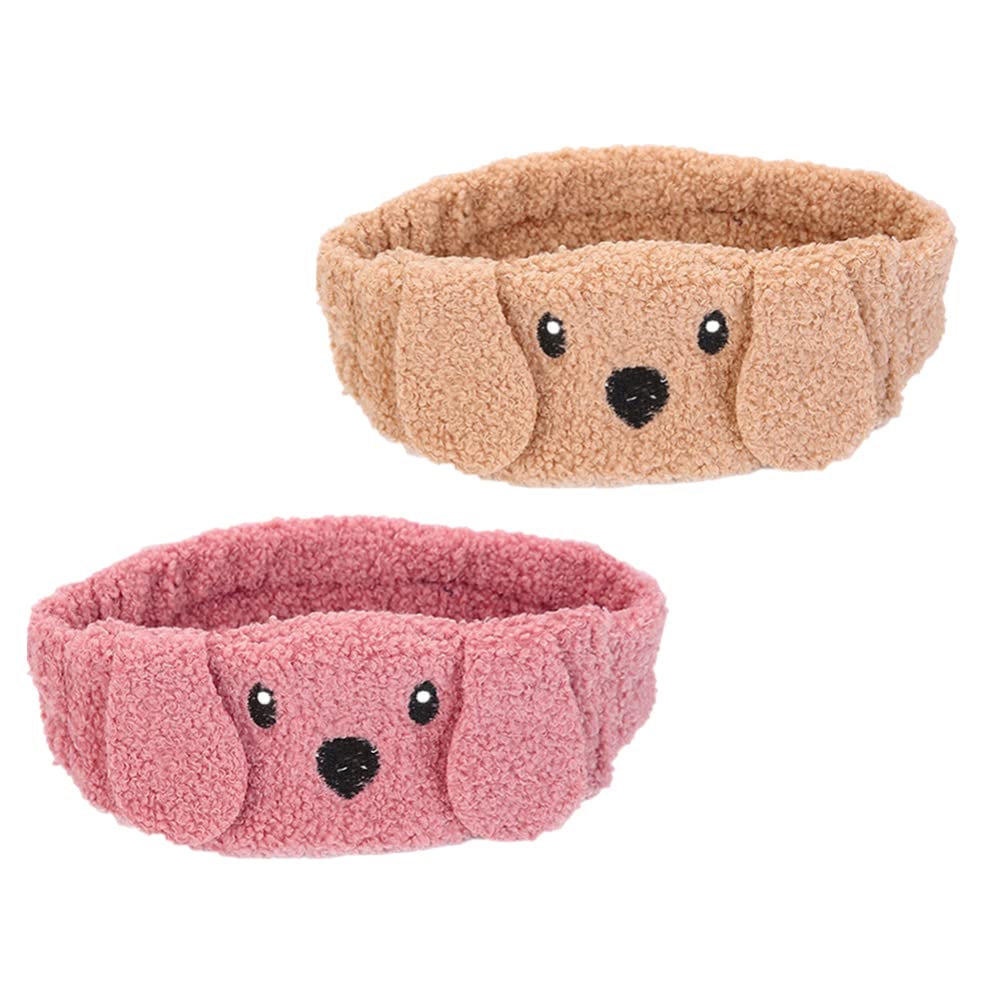 Mobestech 2Pcs Makeup Headband for Women Elastic Puppy Hair Band Face Washing Headband Cute Dog Hair Band for Girls, Khaki Red