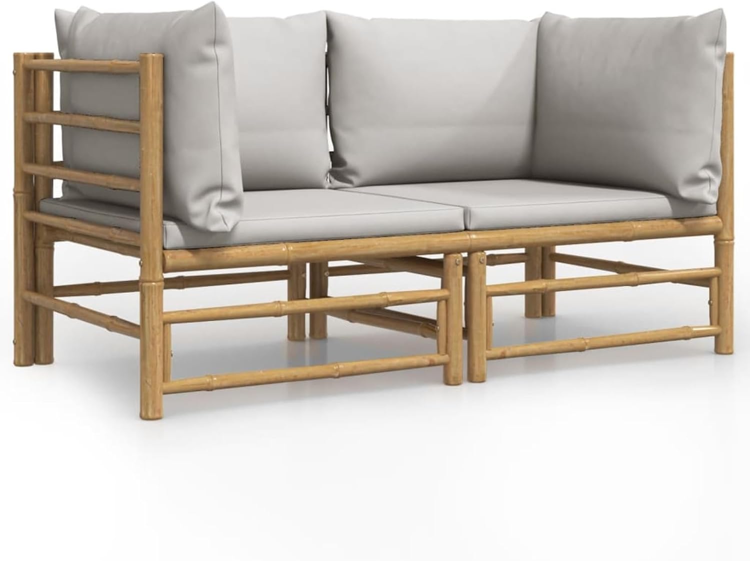 REWIS Patio Corner Sofas with Light Gray Cushion Outdoor Corner Chair Outdoor Sectional Corner Chair Patio Furnitures 2 pcs Bamboo