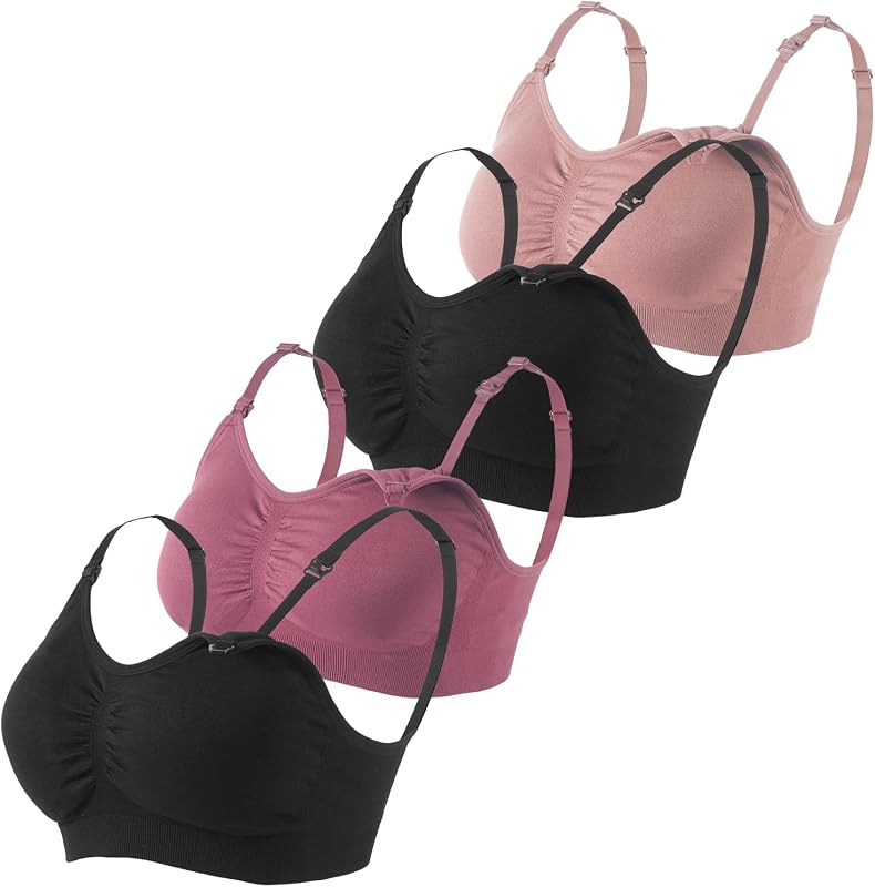 Nursing Bra 4-Pack - Wireless Maternity & Sleep Bra with Removable Pads - Comfortable Breastfeeding Bra (S-2XL)