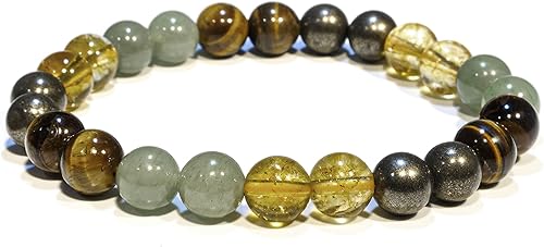 Money Attraction Bracelet for Wealth, Prosperity & Success – Abundance & Good Luck Feng Shui Bracelet with Pyrite, Citrine, Tiger Eye & Green Green