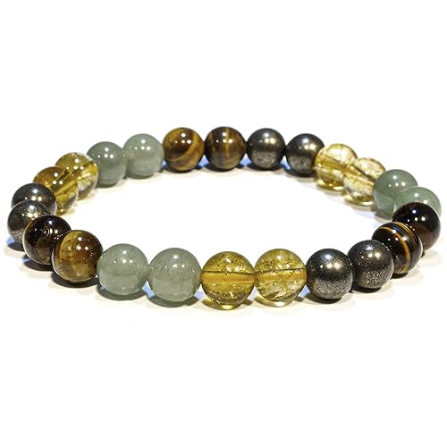 Money Wealth Success Bracelet - Pyrite Green Aventurine Tiger Eye Citrine Bracelet Set for Men Women Healing Calming Anxiety Stress Relief Gifts
