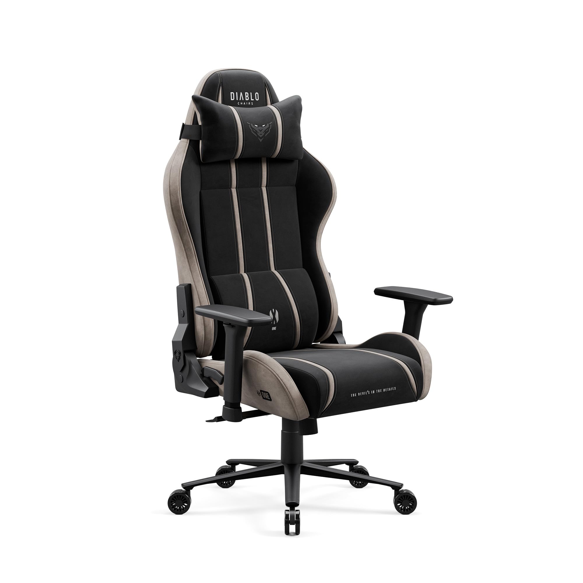 Diablo Silla Gaming ergonomica Tela Transpirable Silla Gamer giratoria hasta 140 kg Respaldo reclinable 140 Grados reposabrazos 3D Ajustables cojin Lumbar reposacabezas Oficina Camel Black