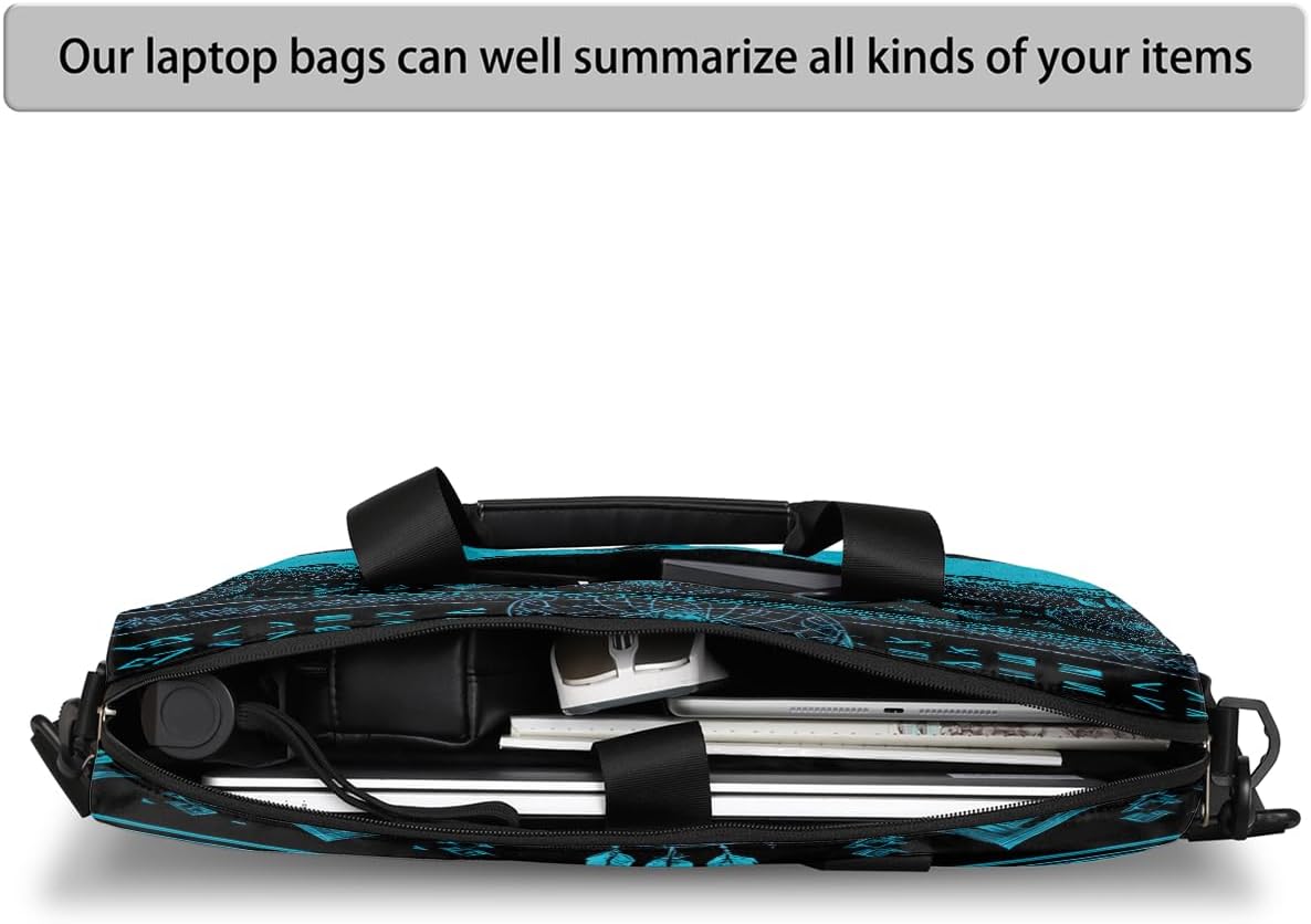 Laptop Bag Aztec Horses Turquoise Laptop Handle Bag Satchel Briefcase Adjustable shoulder Carrying Travel Computer Case for 15 inch-16 inch
